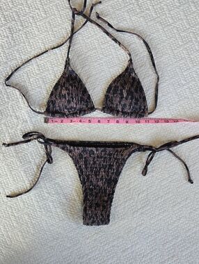 Smocked Tie-Side Triangle Leapord Print Bikini Set